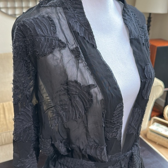 Aritzia Wilfred Durant Black Floral sheer Burn out  tie front Robe - Picture 4 of 15